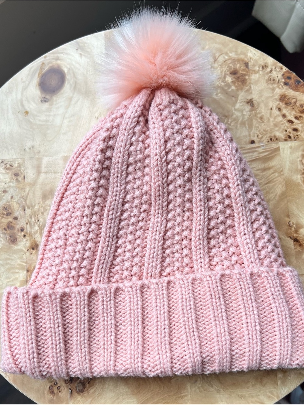 Pink Knit Pom Beanie - Soft Winter Hat